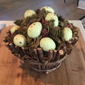 Vintage twig and faux egg Easter centerpiece.